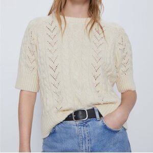Zara Cream Crew Neck Cable Knit Sweater